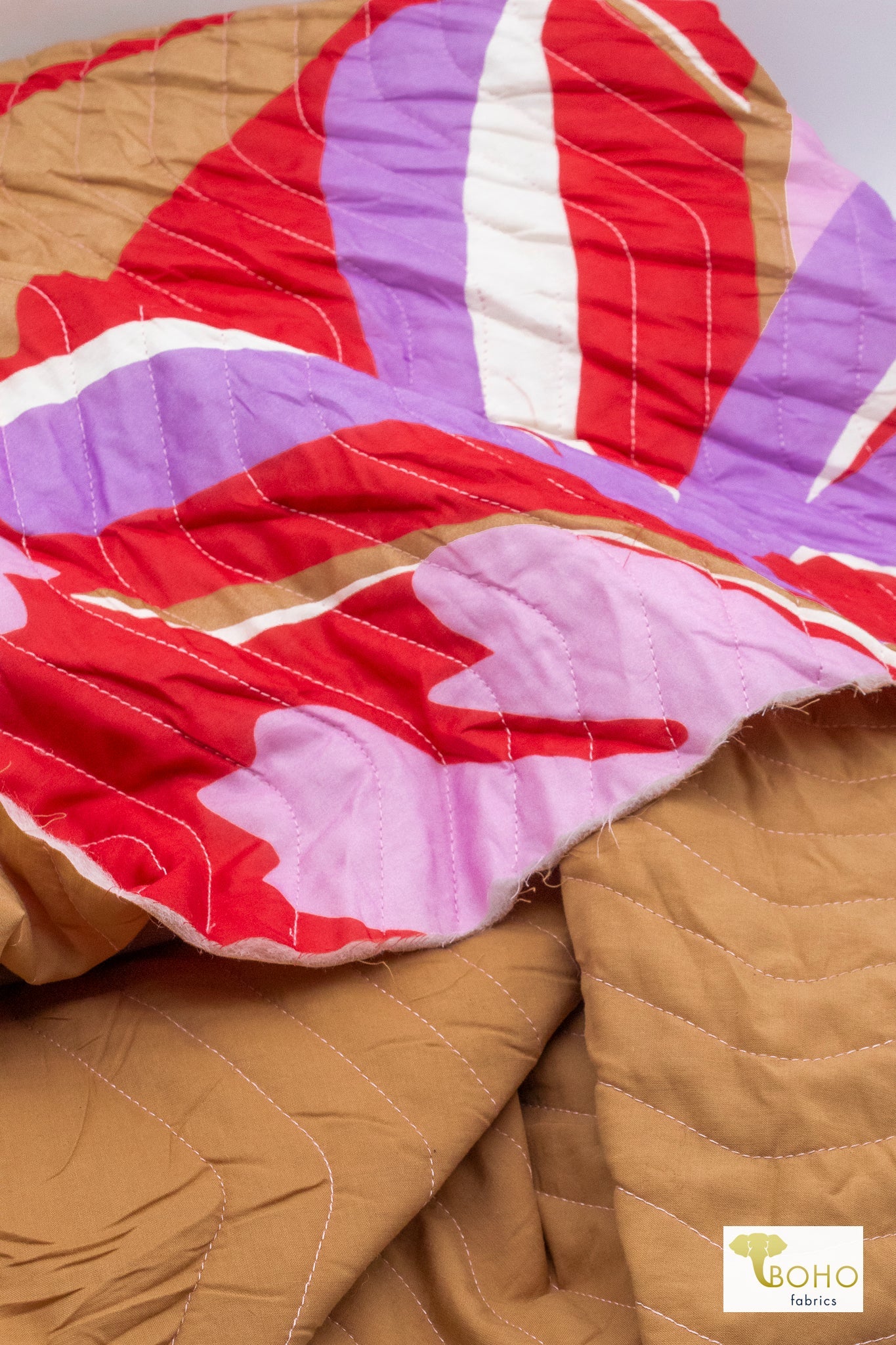 Zen Bloom - Crimson Colorway. Double Sided, Designer Quilted Woven Fabric. - Boho Fabrics - Quilted, Woven