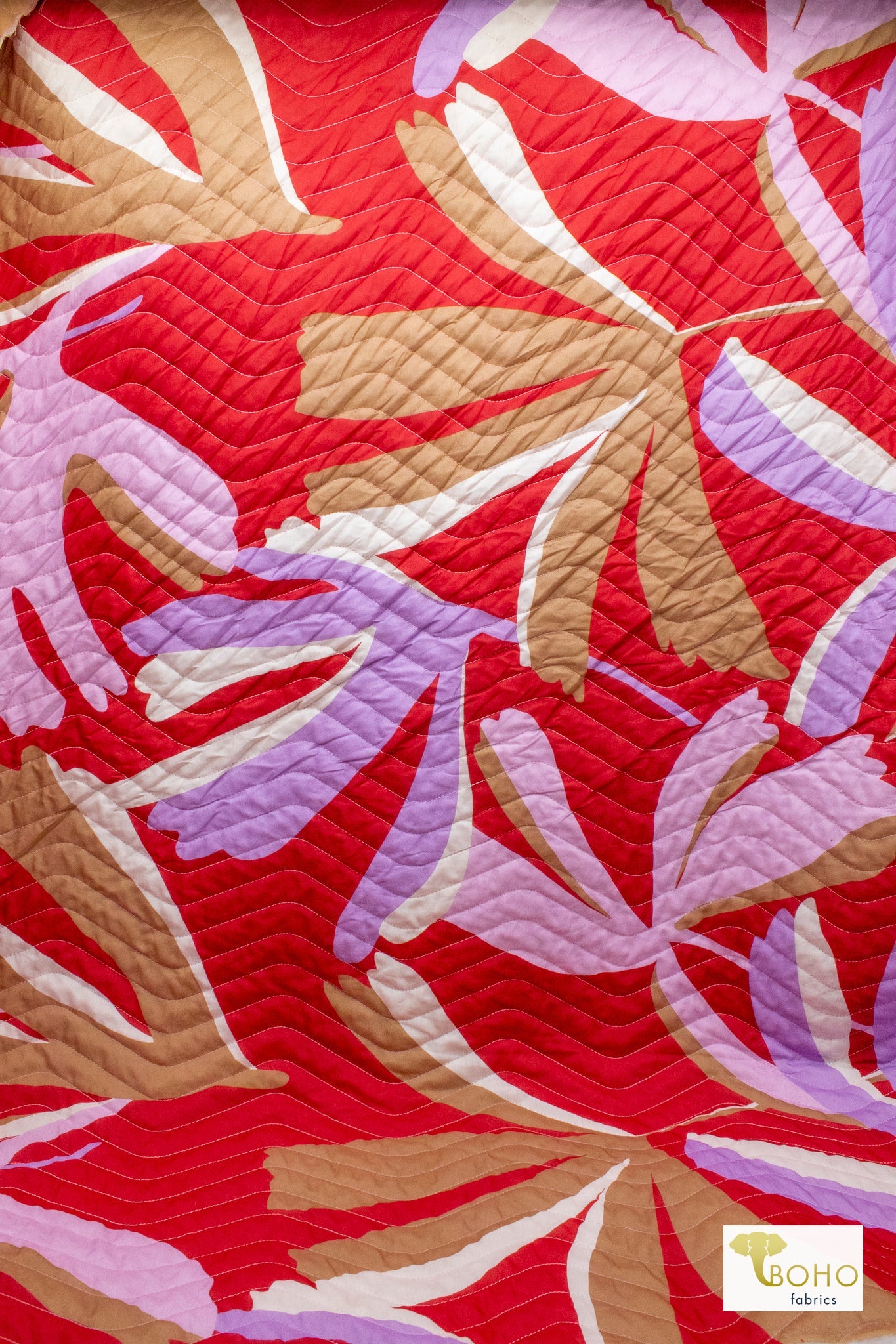 Zen Bloom - Crimson Colorway. Double Sided, Designer Quilted Woven Fabric. - Boho Fabrics - Quilted, Woven