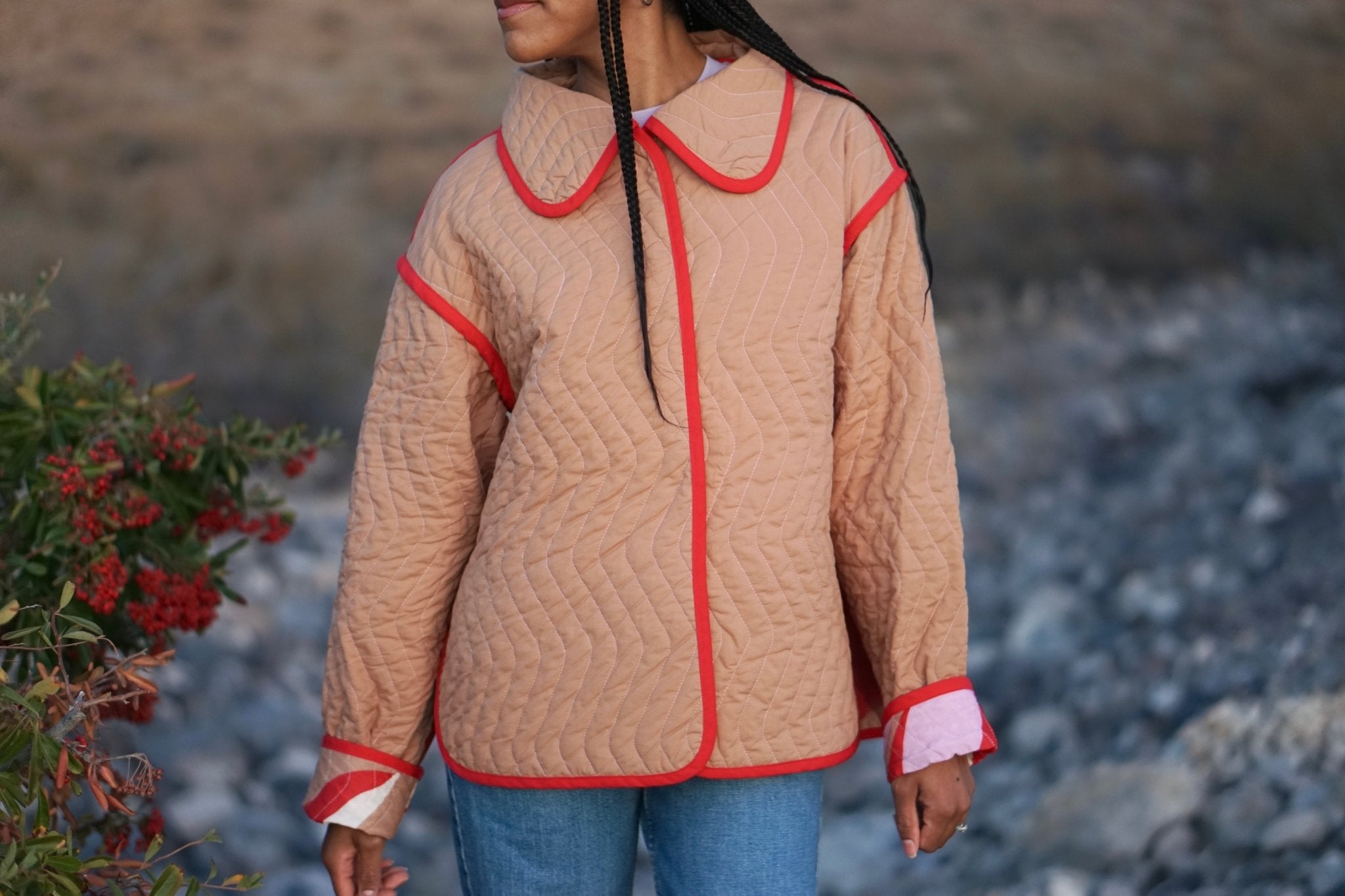 Zen Bloom - Crimson Colorway. Double Sided, Designer Quilted Woven Fabric. - Boho Fabrics - Quilted, Woven