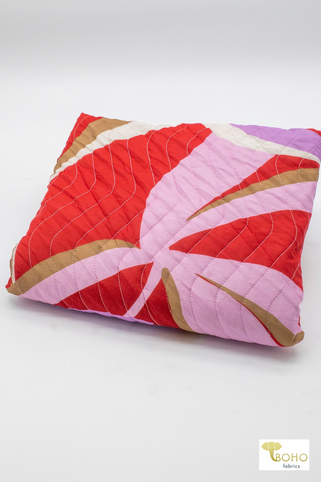 Zen Bloom - Crimson Colorway. Double Sided, Designer Quilted Woven Fabric. - Boho Fabrics - Quilted, Woven