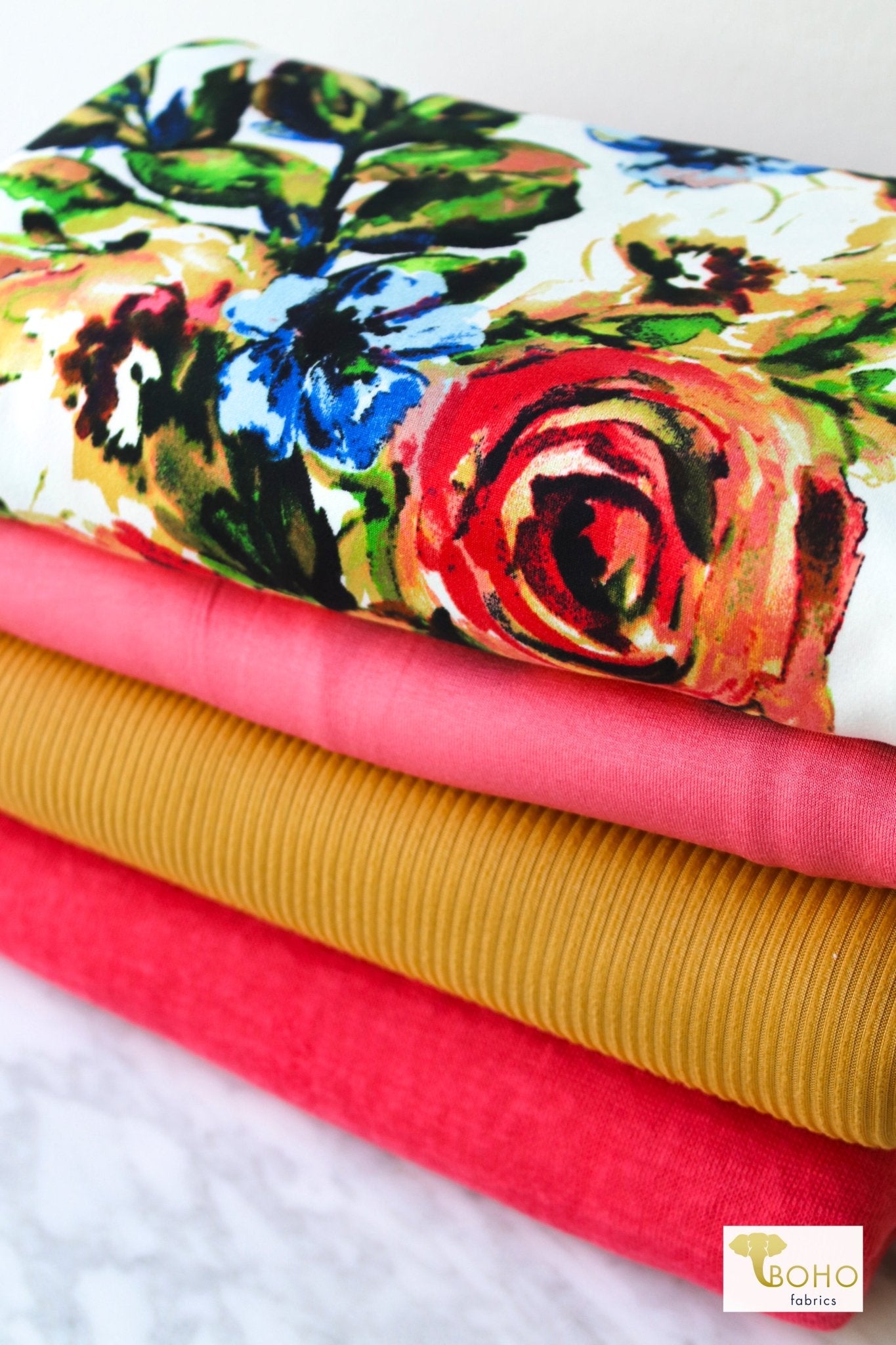 09/14/2023 Fabric Happy Hour! Sunset Bouquet, Knit Bundle. READY TO SHIP! - Boho Fabrics