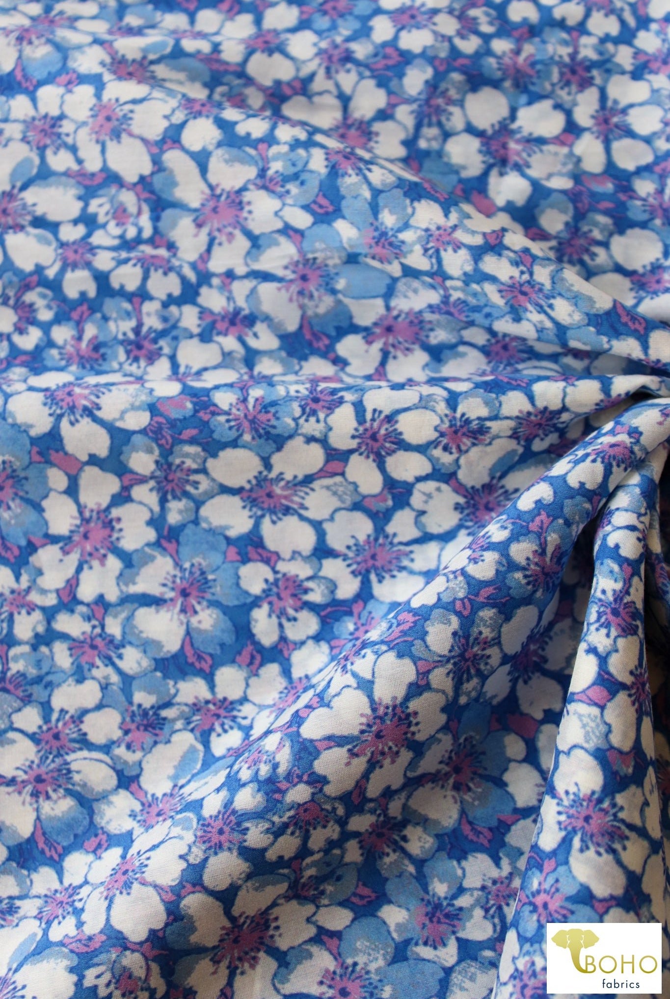 1 Yard- Last Cuts! Blue Swim Blossoms, P.SWIM-309-BLU - Boho Fabrics