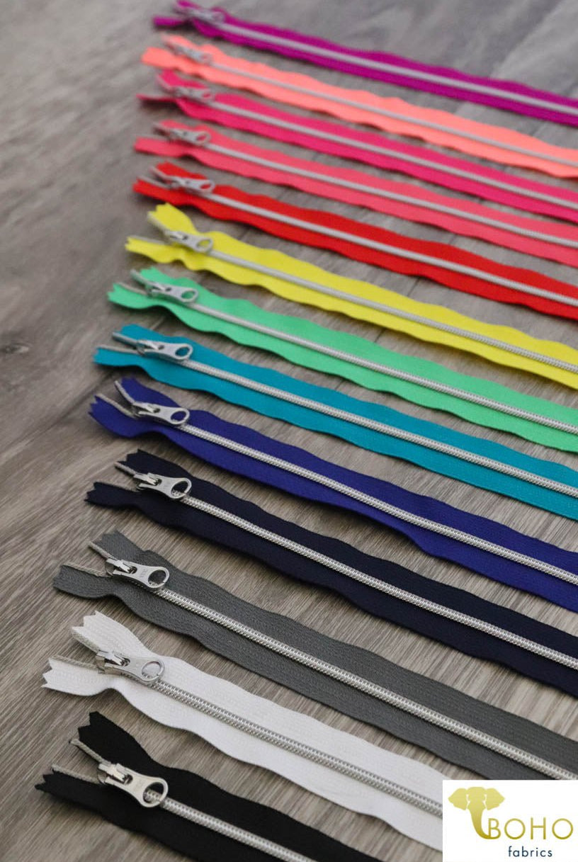 11" Zippers with Rounded Silver Toggle - Boho Fabrics