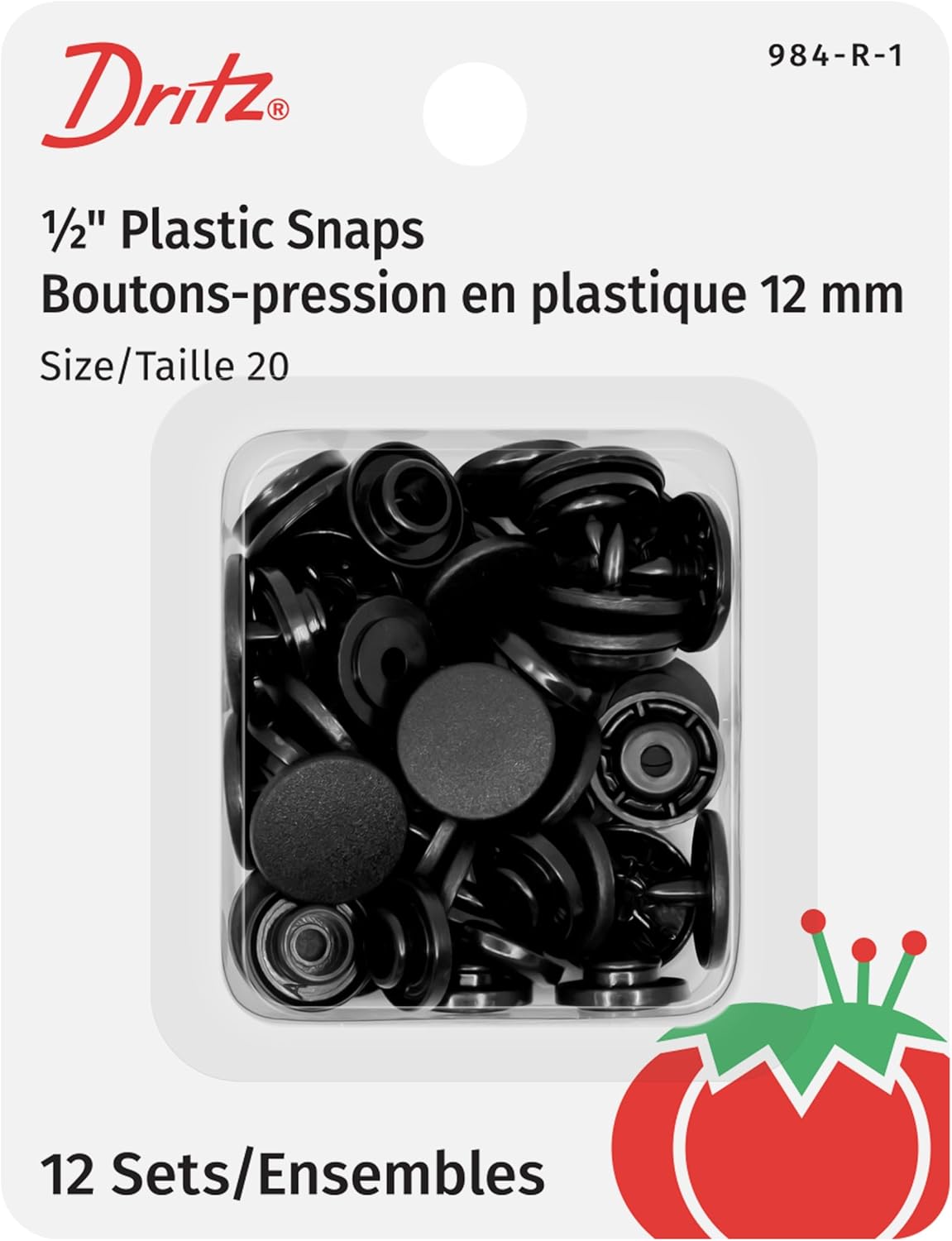 1/2" Dritz Plastic Snaps, Round, Black, Size 20. 12 Sets - Boho Fabrics - Buttons & Snaps