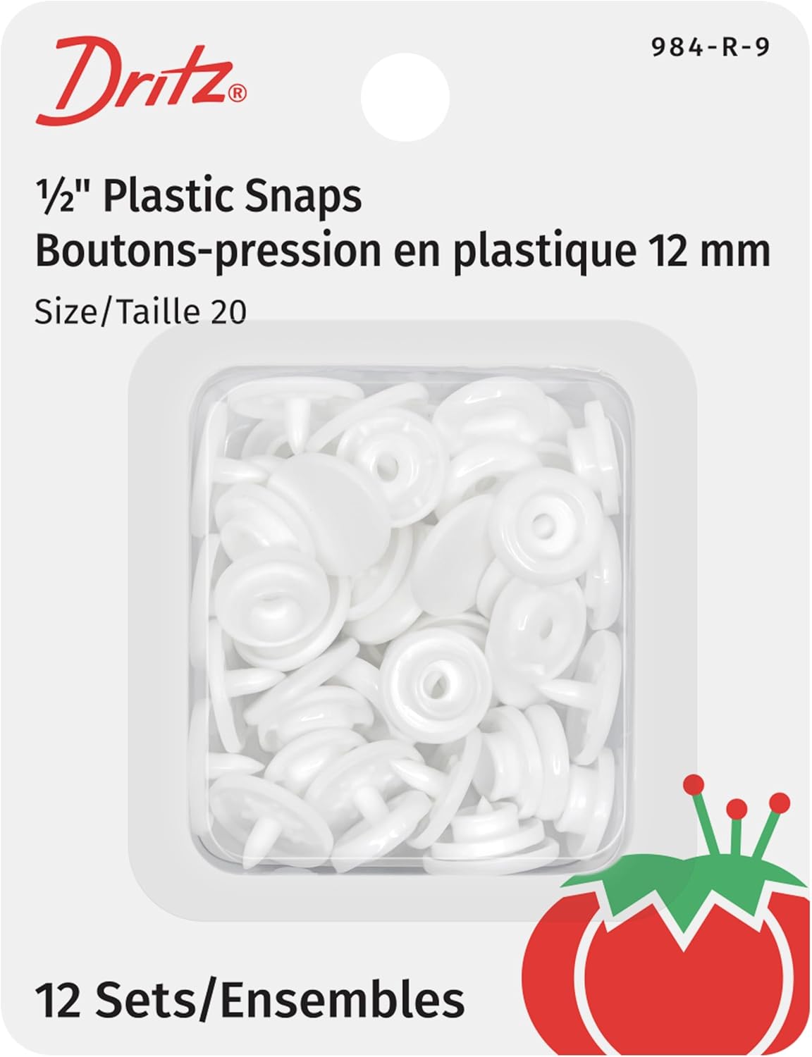 1/2" Dritz Plastic Snaps, Round, White, Size 20. 12 Sets - Boho Fabrics - Buttons & Snaps