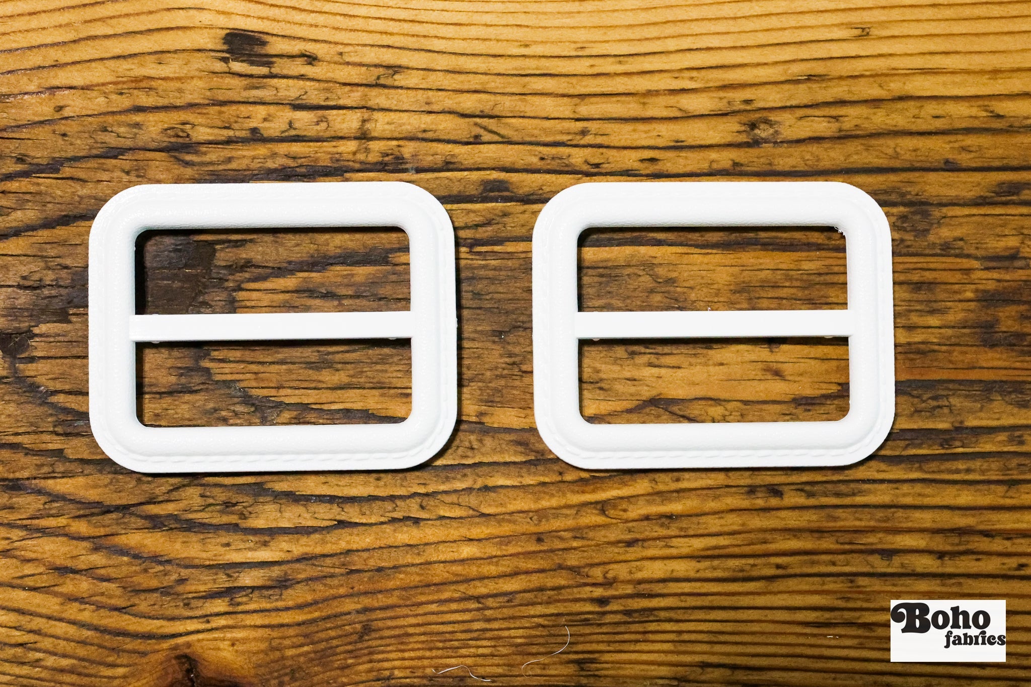 1.5" White "Stitched" Buckle Slides, (2). - Boho Fabrics - Bag Hardware