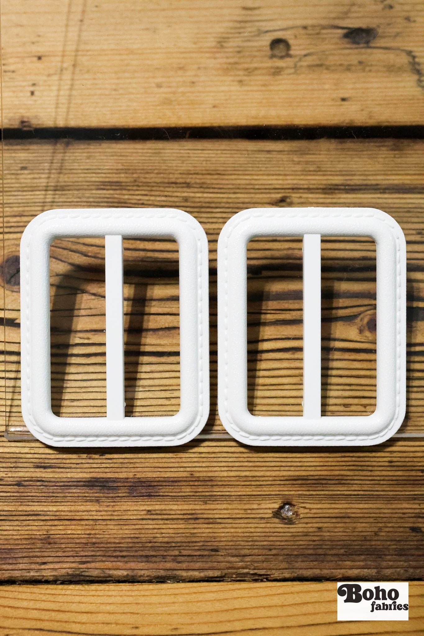 1.5" White "Stitched" Buckle Slides, (2). - Boho Fabrics - Bag Hardware