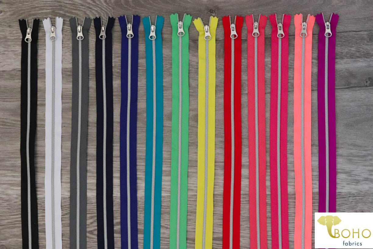 15" Zippers with Rounded Silver Toggle - Boho Fabrics
