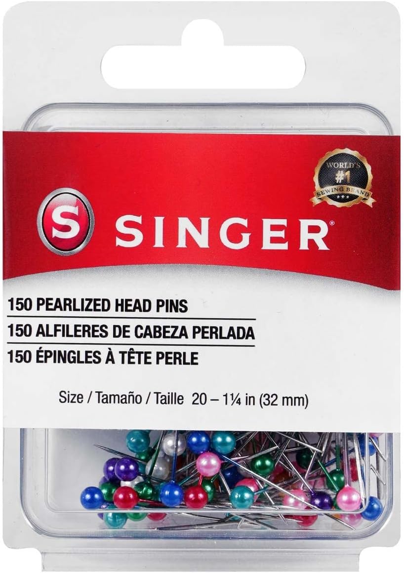 150 Pearlized Head Pins , Size 20 - 1.25” (32mm) by Singer - Boho Fabrics - Pins
