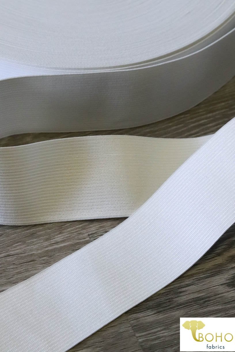 2" Pre-Shrunk Knitted Elastic in White - Boho Fabrics