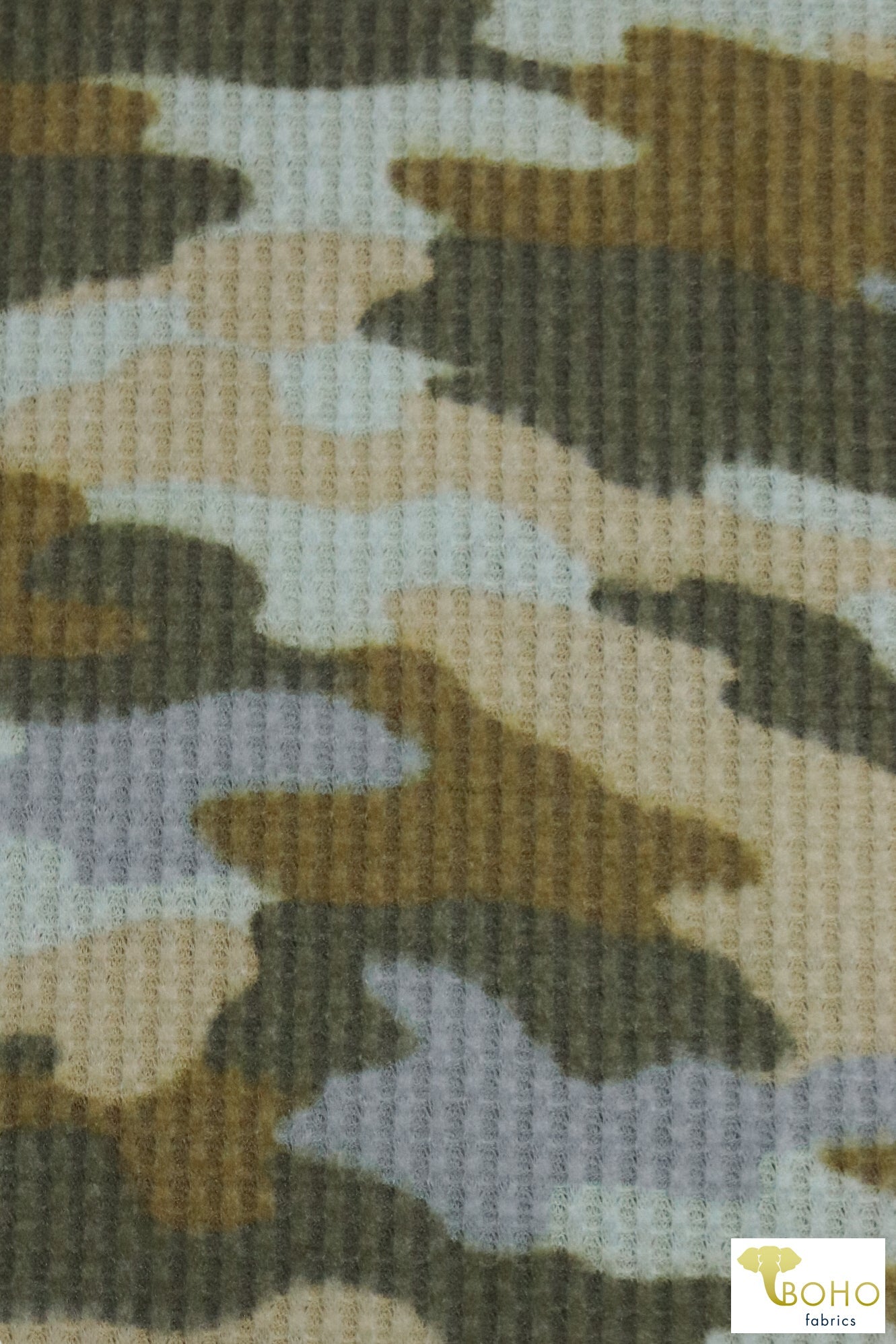 2 Yard- Last Cuts! Blue & Green Camo Brushed Waffle Knit Fabric. BWAFF-133-GRN - Boho Fabrics
