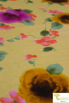 2 Yard Last Cuts! Bumblebee Roses on Light Yellow. Rayon Spandex Knit. R-135 - Boho Fabrics