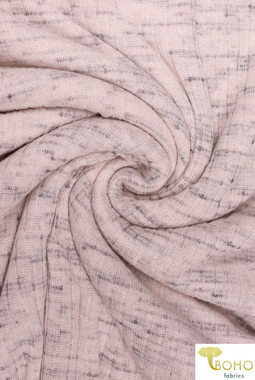 2 Yard- Last Cuts! Rose Water Pink with Gray Rib Knit. RIB-125 - Boho Fabrics