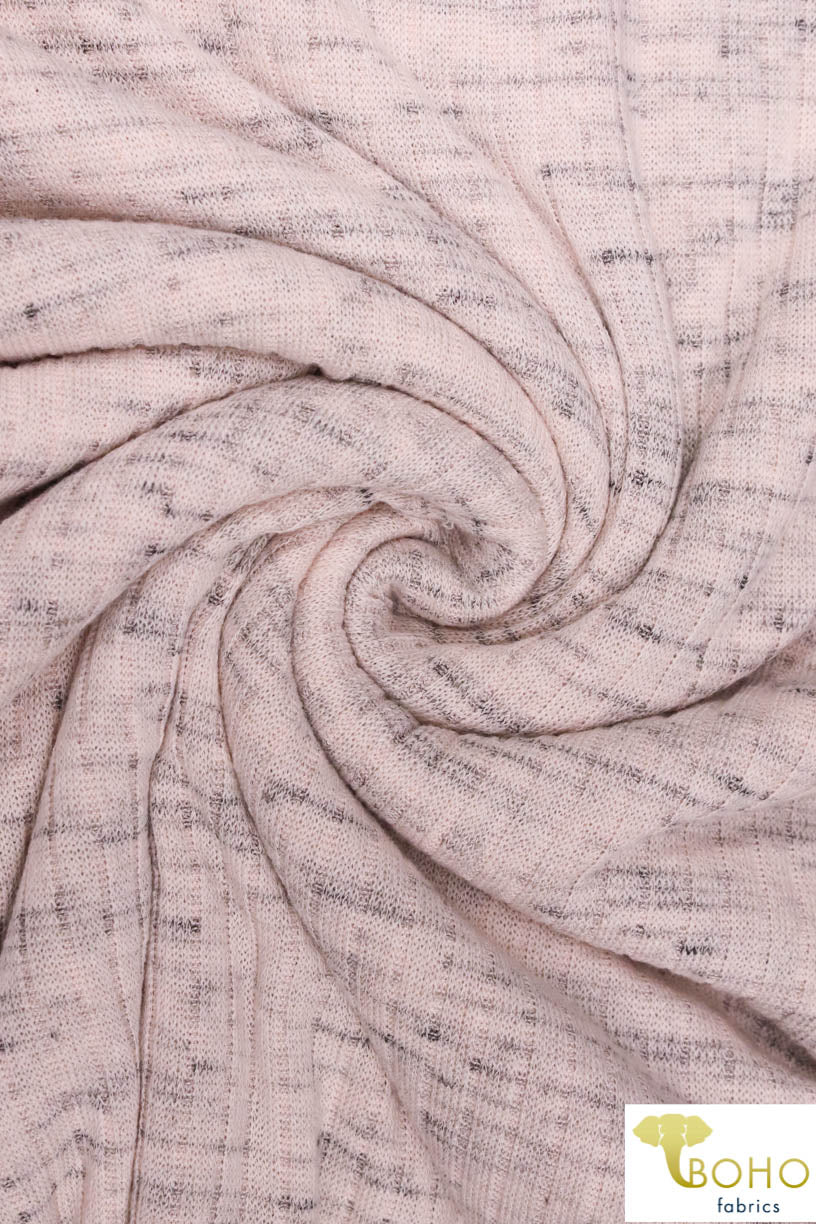 2 Yard- Last Cuts! Rose Water Pink with Gray Rib Knit. RIB-125 - Boho Fabrics