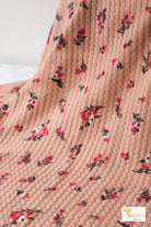 2 Yard- Last Cuts! Simone Florals on Pastel Peach, Waffle Knit Fabric - Boho Fabrics