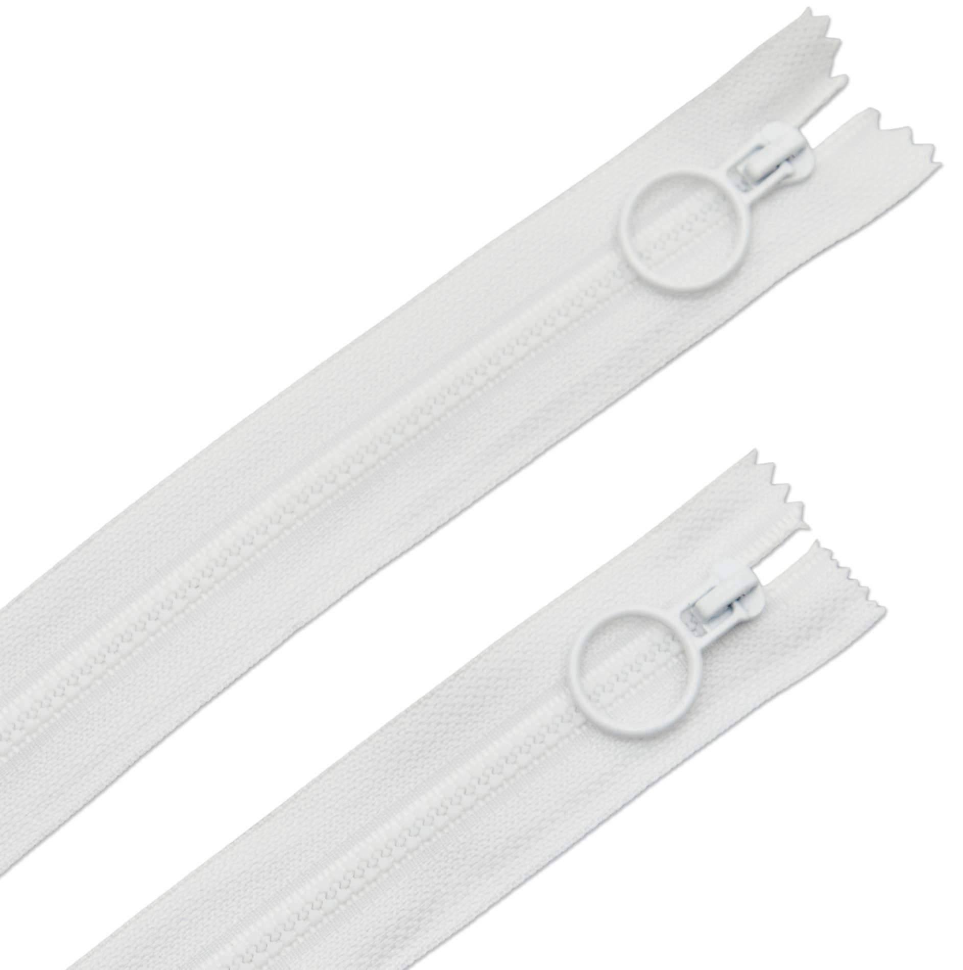 20" White Hoop Pull Zipper (2 pk) (ZW6752) - Boho Fabrics - Zippers