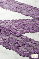 2.25" Dahlia Purple Florals, Stretch Lace Trim SOLD PER PACKAGE OF 3 YARDS. - Boho Fabrics