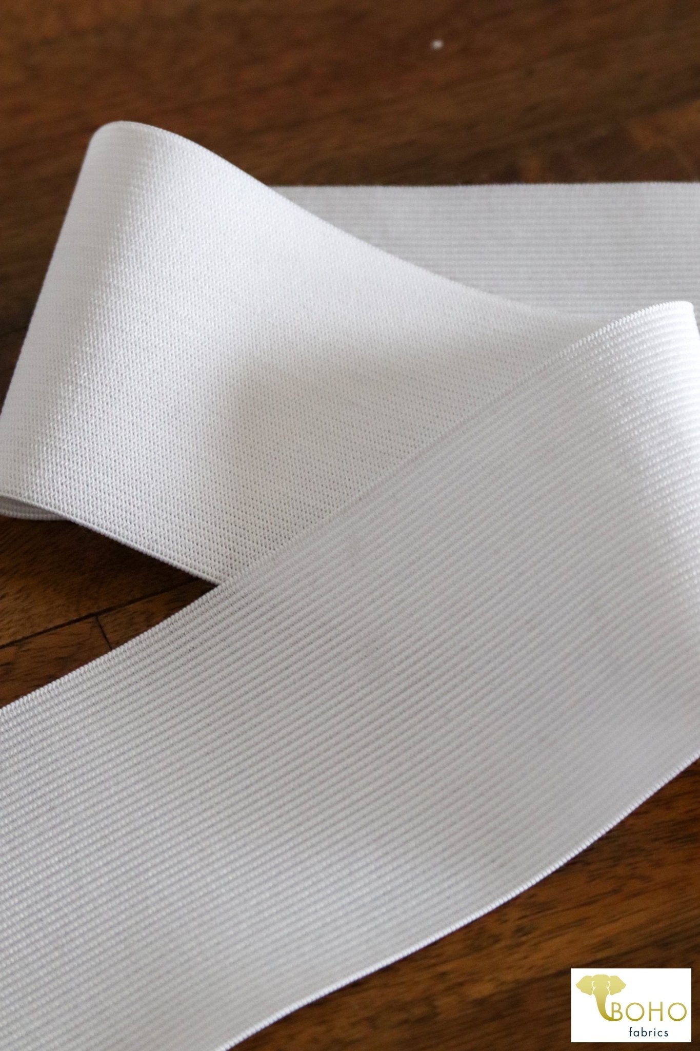 3" Wide White Knitted Elastic - Boho Fabrics