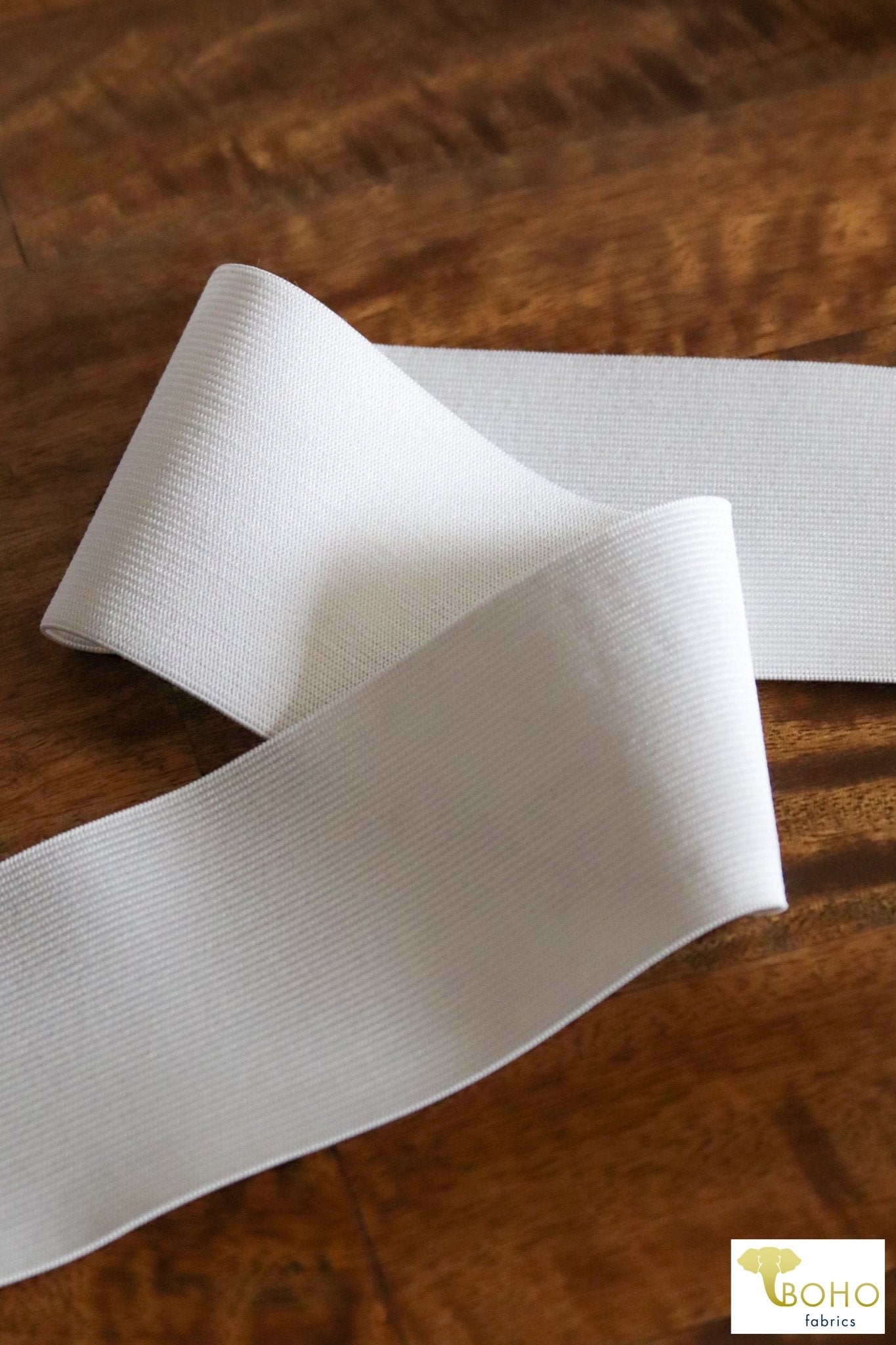 3" Wide White Knitted Elastic - Boho Fabrics