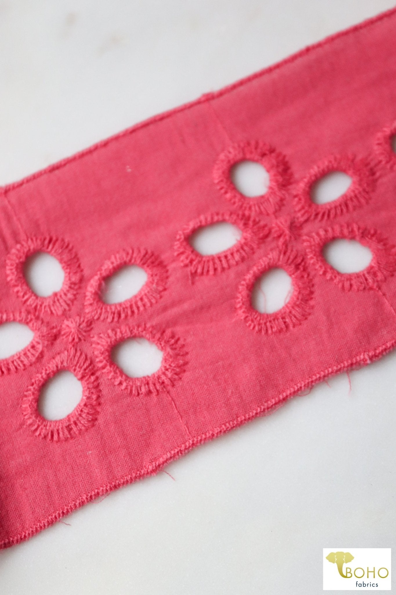 3 YARD PACK! Coral Pink California Poppy, Eyelet Embroidered Woven Trim. 2.75", WT-023-PNK - Boho Fabrics