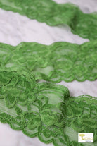 3.25" Green Florals, Stretch Lace Trim SOLD PER PACKAGE OF 3 YARDS. - Boho Fabrics