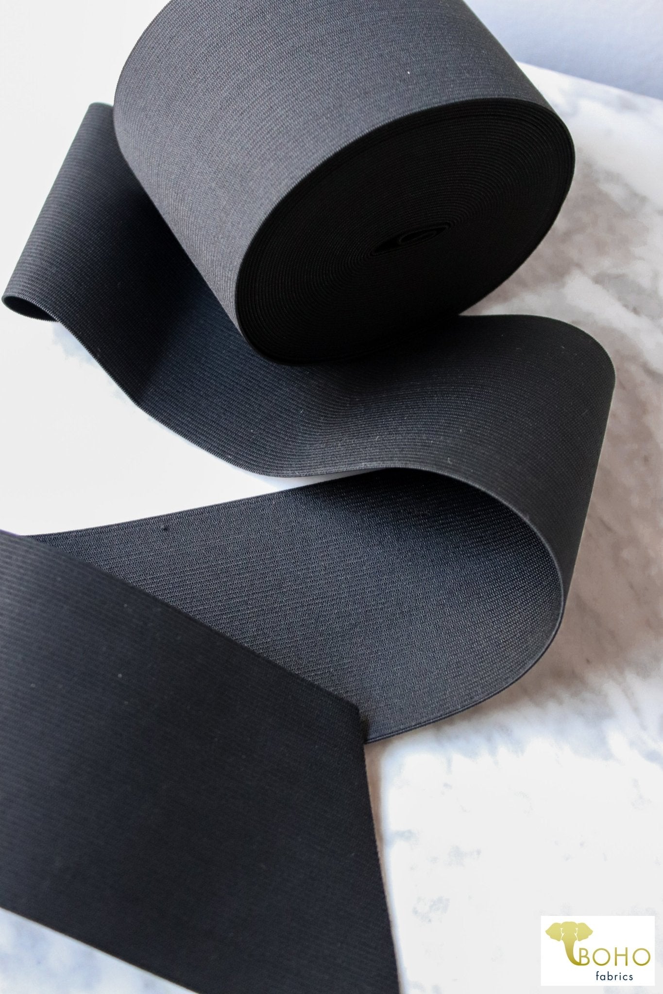 3.5" Wide, Black Knitted Elastic - Boho Fabrics