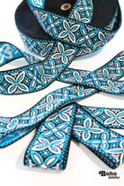 36 Yard Roll - Alpine Petals in Aqua, 1.875" Vintage Jacquard Woven Trim, TRIM - 042 - Boho Fabrics - Trims