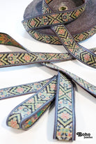 36 Yard Roll - Tapestry in Muted Black 2, 1 1/8" Vintage Jacquard Woven Trim (Webbing),TRIM - 043 - Boho Fabrics - Trims