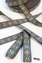 36 Yard Roll - Tapestry in Muted Black 2, 1 1/8" Vintage Jacquard Woven Trim (Webbing),TRIM - 043 - Boho Fabrics - Trims