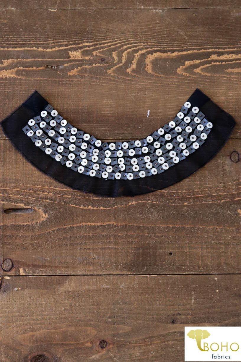 50 Shades of Gray, Leather & Beaded Applique. Style #BA-04 - Boho Fabrics