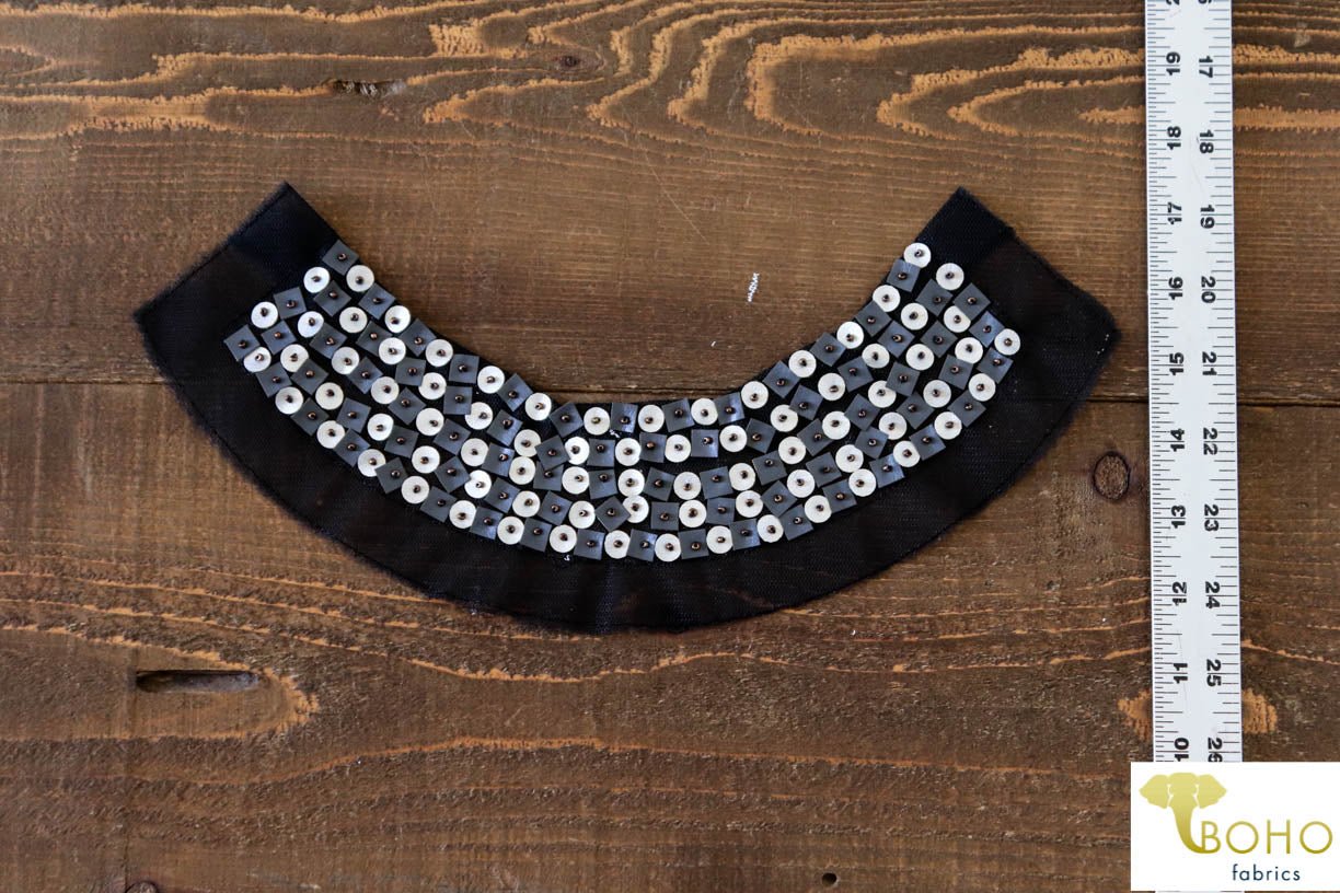 50 Shades of Gray, Leather & Beaded Applique. Style #BA-04 - Boho Fabrics