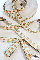 50 Yard Roll - Stitchwork Blooms in Clementine Orange. 1.325" Vintage Jacquard Woven Trim. TRIM - 039 - Boho Fabrics - Trims
