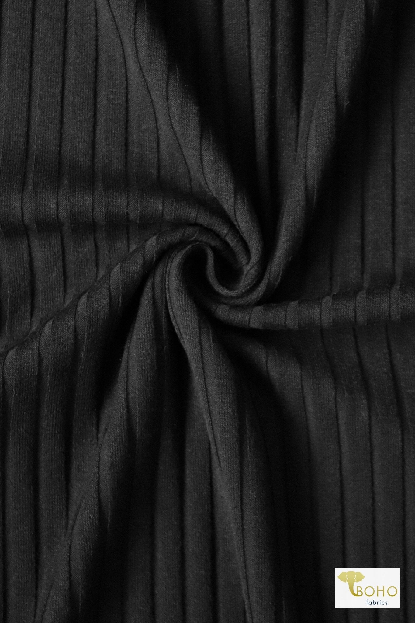 8x4, Black Wide, Rib Knit Fabric - Boho Fabrics