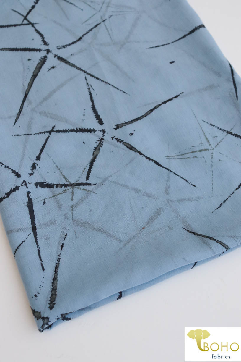 Abstract Metallic Starfish on Dusty Blue. Cotton Voile Woven. WV-107 - Boho Fabrics