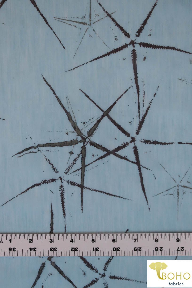 Abstract Metallic Starfish on Dusty Blue. Cotton Voile Woven. WV-107 - Boho Fabrics