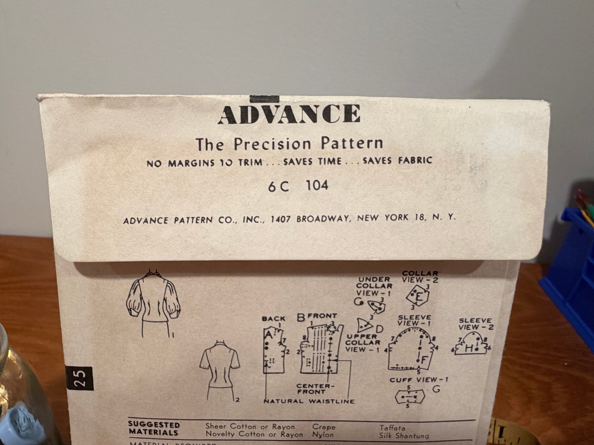 Advance Sewing Pattern #6145 — Blouse with Gigot Sleeves, Size 16, Bust 34, Vintage 1950s - Boho Fabrics - Sewing Patterns