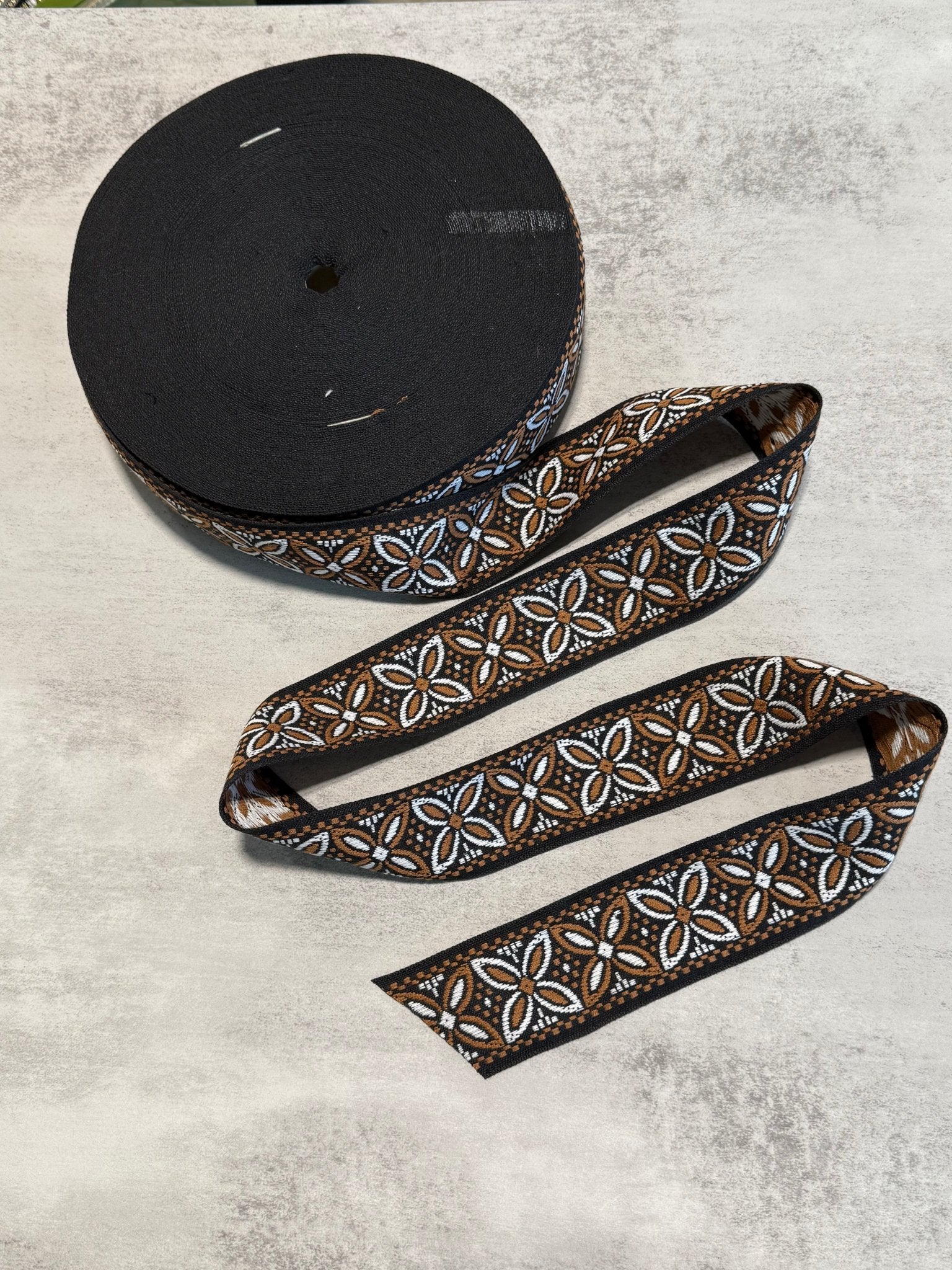 Alpine Petals in Brown, 2" Vintage Jacquard Woven Trim, TRIM - 165 - Boho Fabrics - Trims