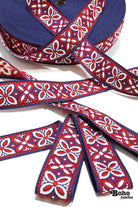 Alpine Petals in Navy & Red, 1.25" Vintage Jacquard Woven Trim. TRIM - 045 - Boho Fabrics - Trims