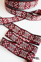 Alpine Petals in Red, 1.5" Vintage Jacquard Woven Trim, TRIM - 046 - Boho Fabrics - Trims