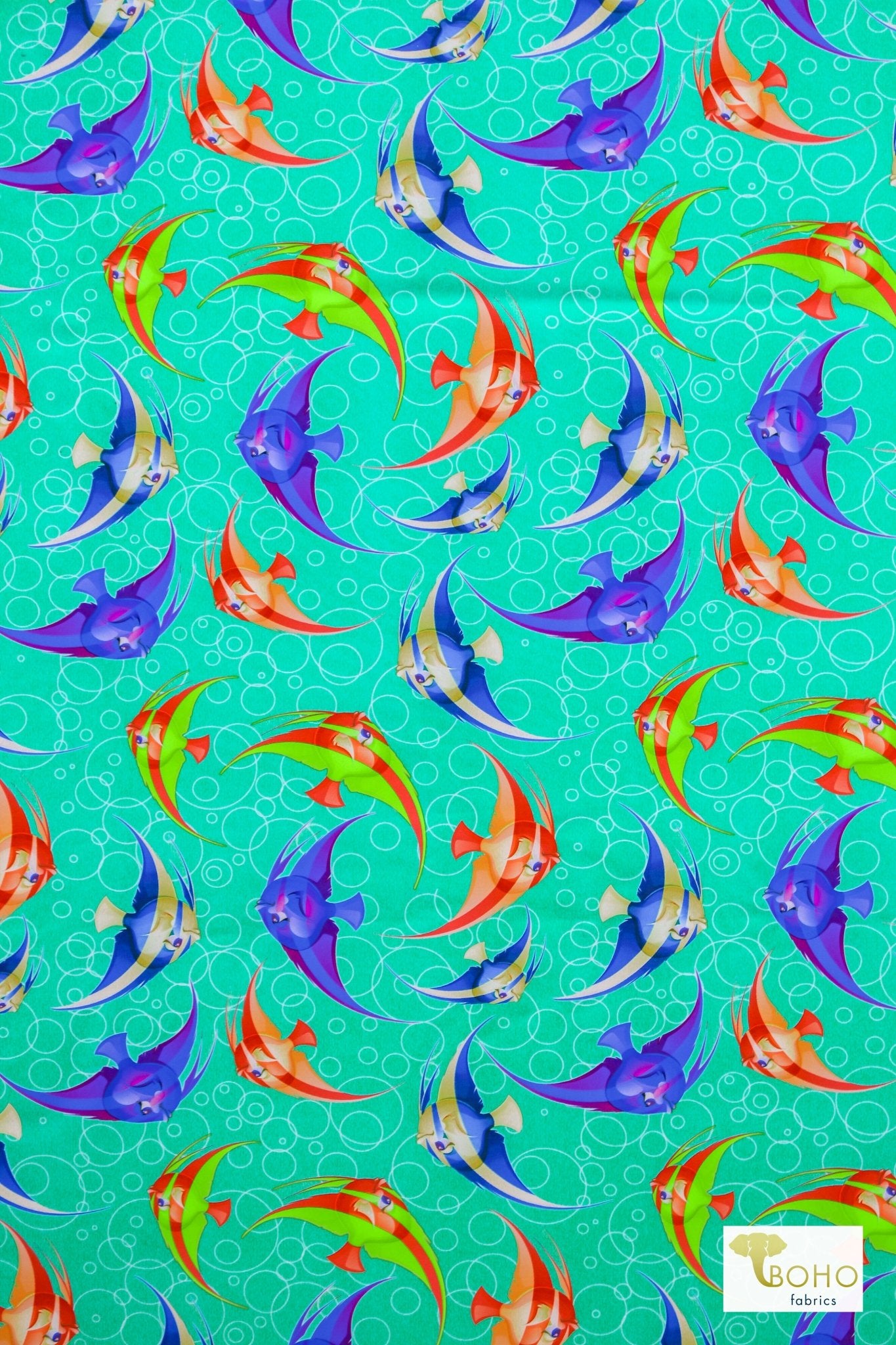 Angelfish Aqua, Swim Knit Fabric - Boho Fabrics - Swim Knit, Printed Fabric