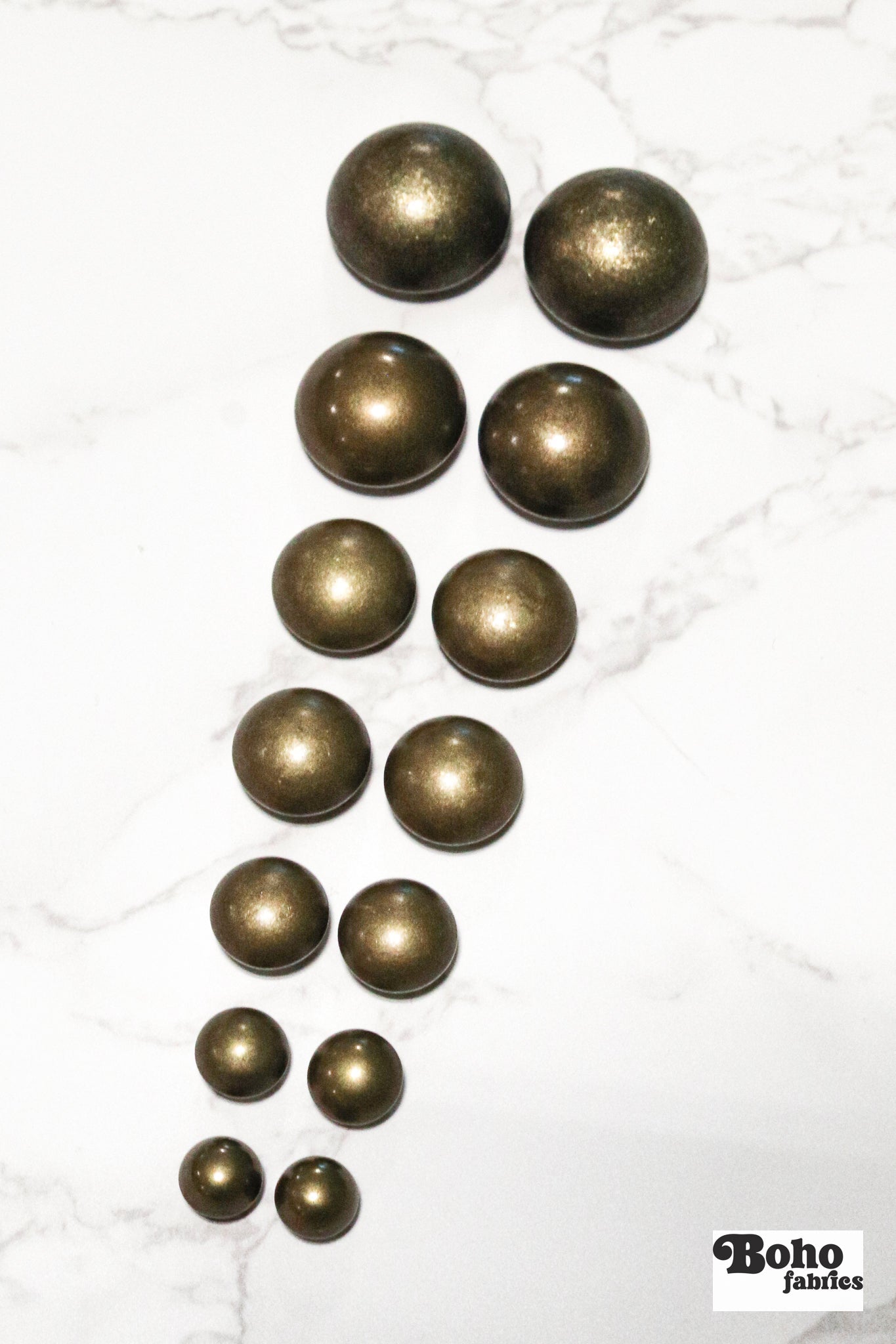 Antique Brass Metal Dome Shank Buttons. Available in 10mm (16L), 11.5mm (18L), 12.5mm (20L), 18mm (28L), 20mm (32L), 23mm (36L), 25mm (40L) - Boho Fabrics - Buttons & Snaps