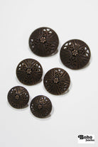 Antique Bronze Dome Filigree Metal Shank Buttons. 24L (15mm / 5/8"), 30L (19mm, 3/4"), 36L (23mm / 7/8") - Boho Fabrics - Buttons & Snaps