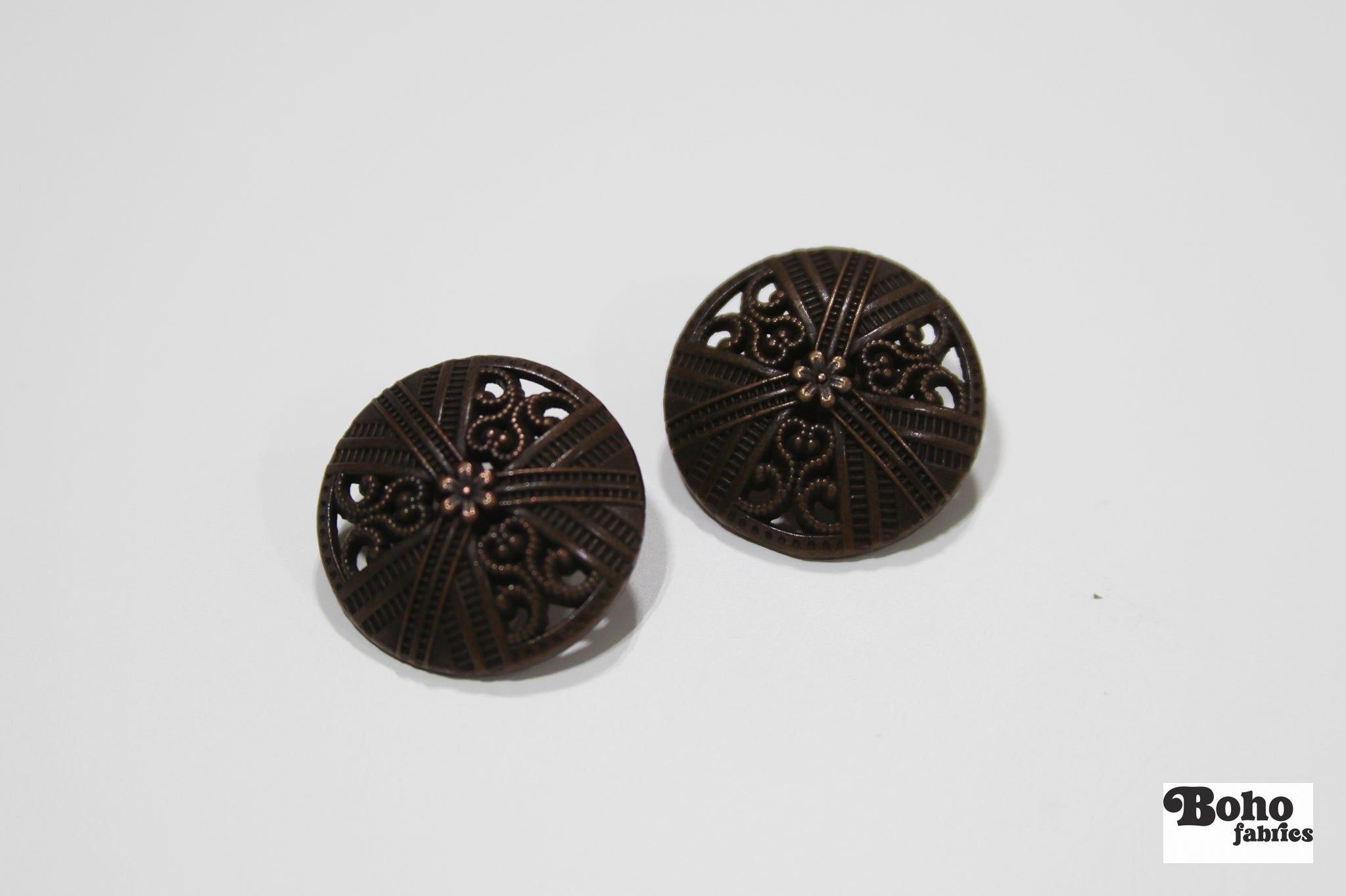 Antique Bronze Dome Filigree Metal Shank Buttons. 24L (15mm / 5/8"), 30L (19mm, 3/4"), 36L (23mm / 7/8") - Boho Fabrics - Buttons & Snaps