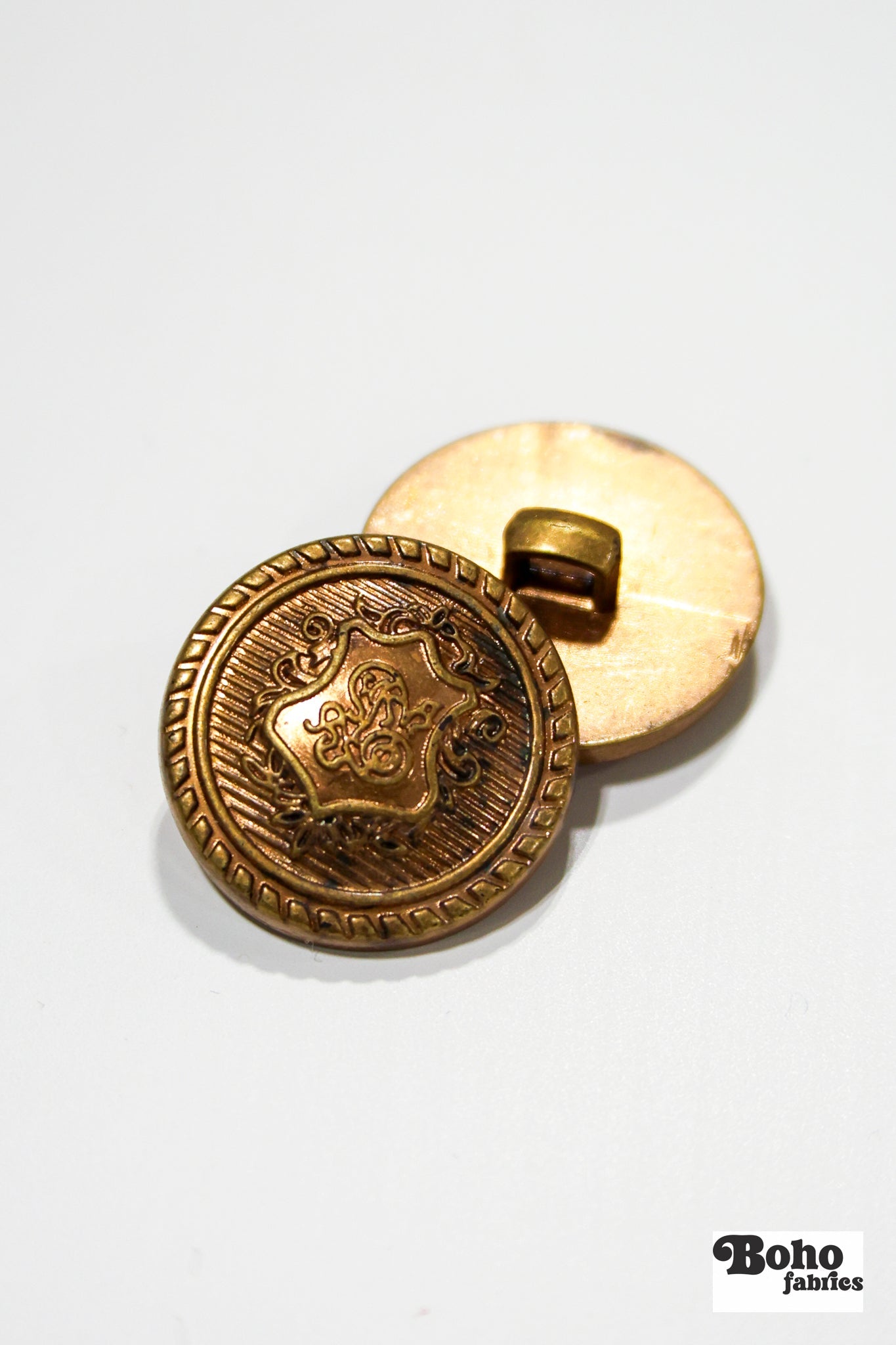 Antique Gold Blazer Buttons. 24L (15mm / 5/8"), 38L (24mm / 1") - Boho Fabrics - Buttons & Snaps