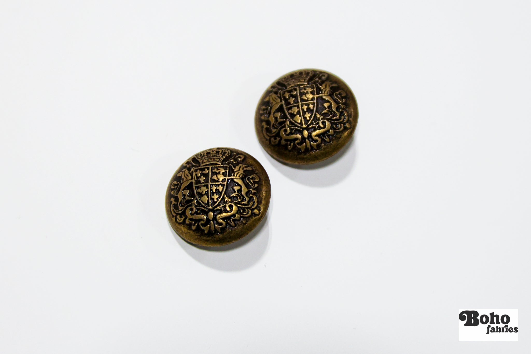 Antique Gold Blazer Metal Shank Buttons. 24L (15mm / 5/8"), 28L (18mm / 11/16"), 34L (21mm / 7/8") - Boho Fabrics - Buttons & Snaps