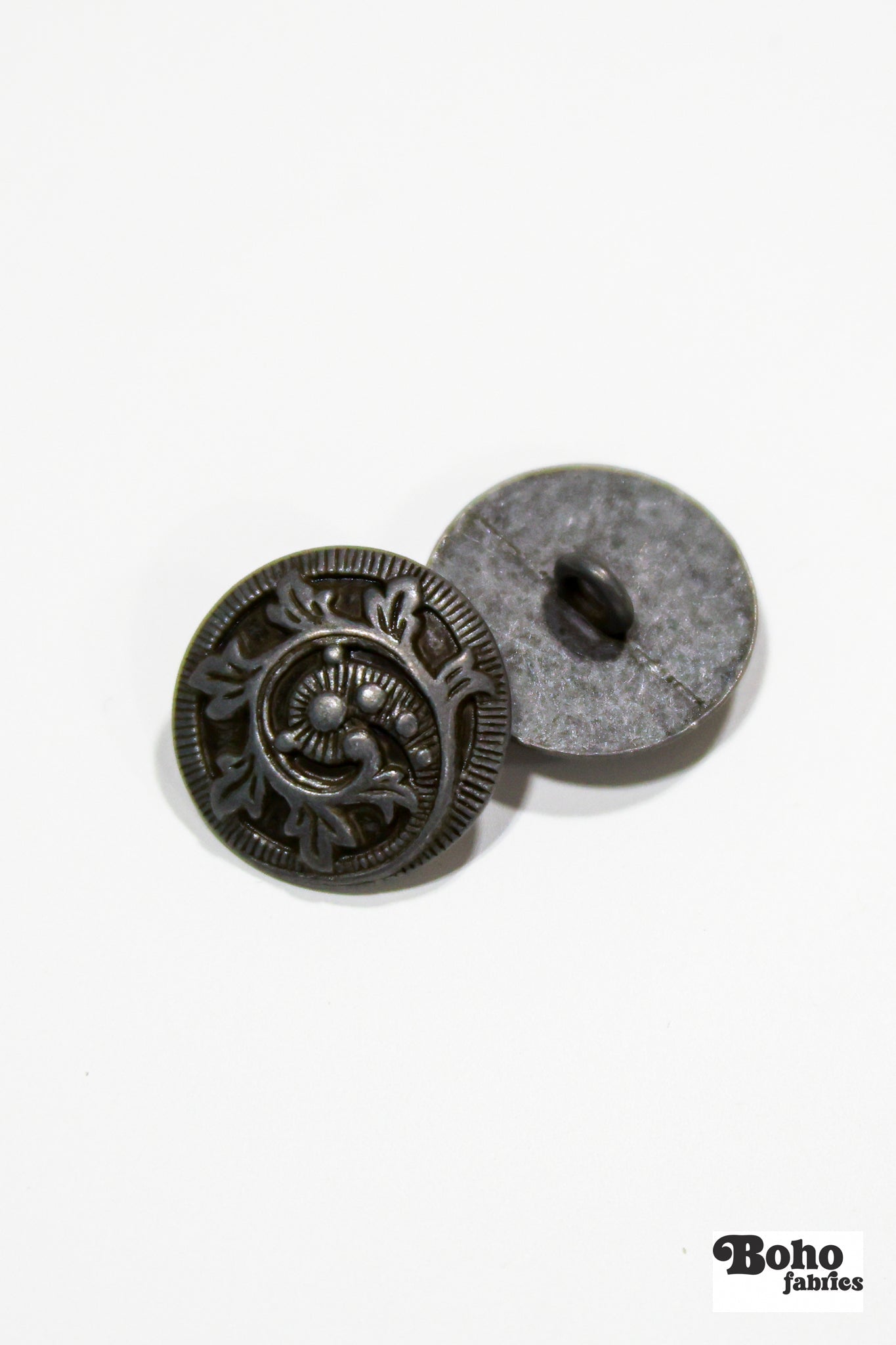 Antique Nickel Vines & Leaves Metal Shank Buttons. 32L (20mm / 13/16"). Set of 6 - Boho Fabrics - Buttons & Snaps