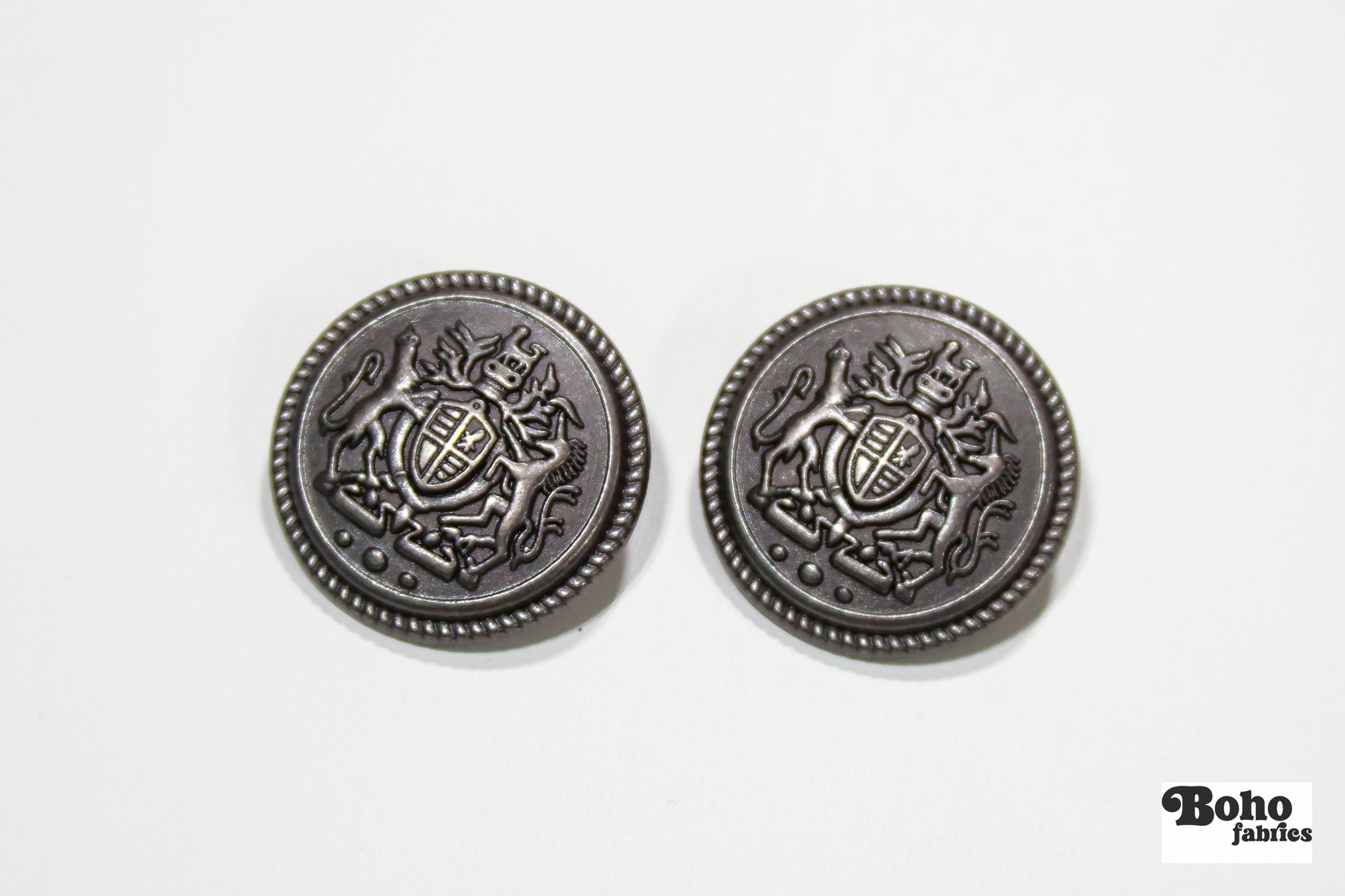 Antique Silver Blazer Metal Shank Buttons. 28L (18mm / 11/16"), 44L (28mm / 1 1/8") - Boho Fabrics - Buttons & Snaps