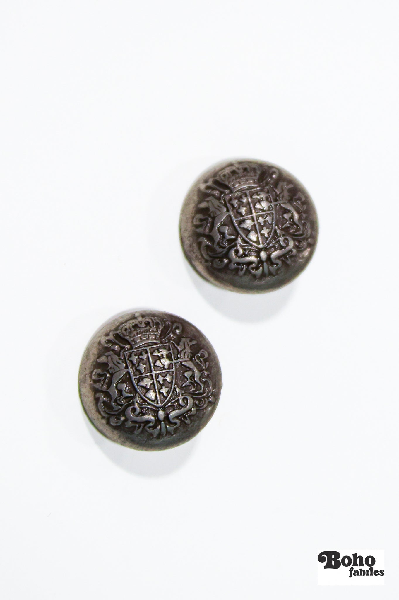 Antique Silver Crest Dome Metal Shank Buttons. 24L (15mm / 5/8"), 26L (16.5mm / 5/8") - Boho Fabrics - Buttons & Snaps
