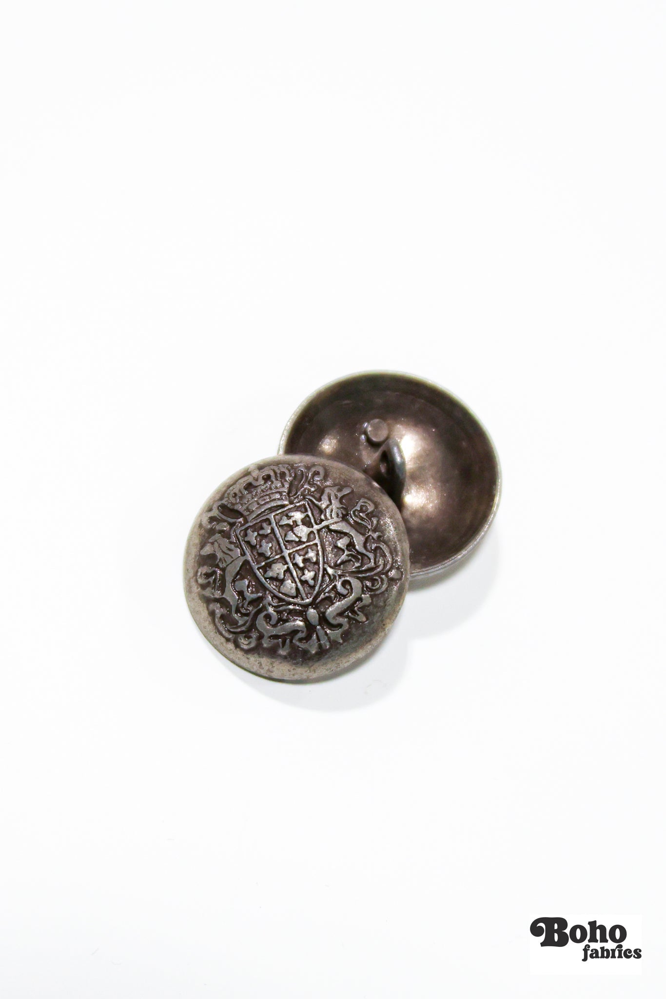 Antique Silver Crest Dome Metal Shank Buttons. 24L (15mm / 5/8"), 26L (16.5mm / 5/8") - Boho Fabrics - Buttons & Snaps