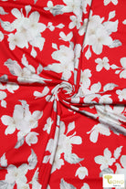 Apple Blossoms on Bright Red, Swim Print Knit. P.SWIM-307 - Boho Fabrics
